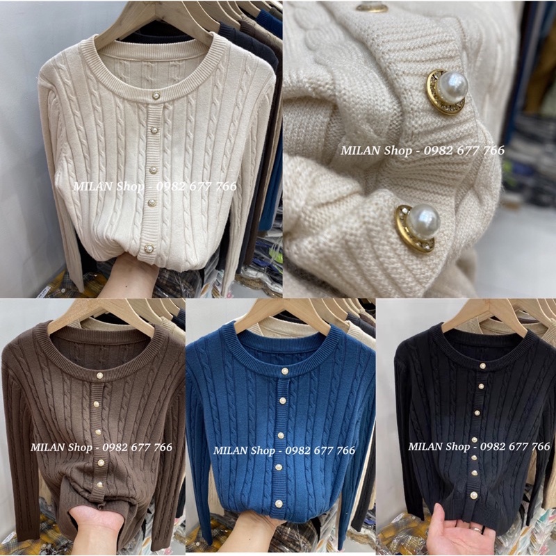 Áo len dài tay cổ tròn khuy ngọc style | BigBuy360 - bigbuy360.vn