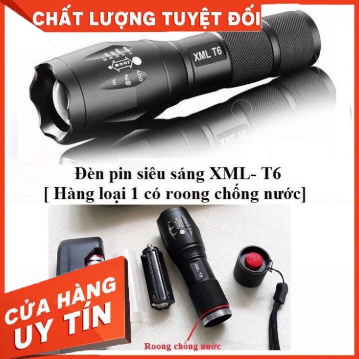 Đèn Pin T6 Đít Đỏ Có Ron Cao Su Chống Nước Hỗ Trợ Zoom X2000 Siêu Sáng