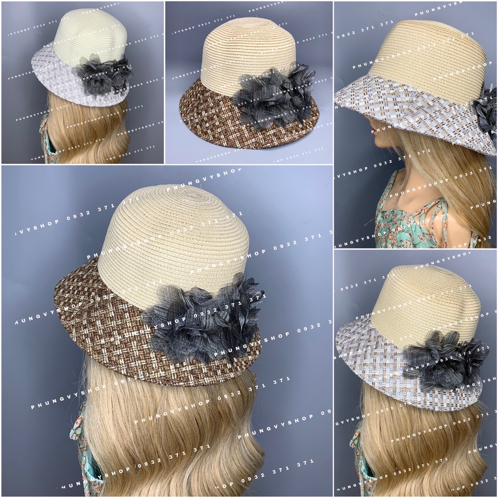 (NT)- Mũ cói VÀNH NHỎ LEN ĐAN- nón đi biển che nắng