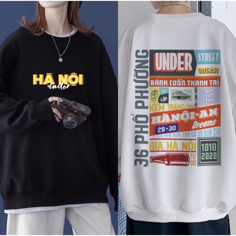 Áo sweater LOGO under Hà Nội Form Rộng Áo hoodie UNISEX Nam Nữ- In Hình Local Brand