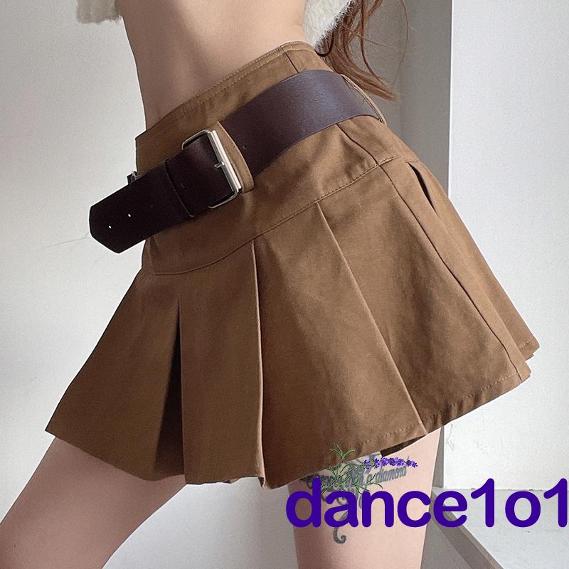 Chân váy chữ A lưng cao màu trơn phối thắt lưng thiết kế phong cách trẻ trung cho nữ