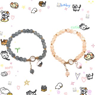 Vòng tay / Lắc tay pha lê với charm hình mèo sứ dễ thương