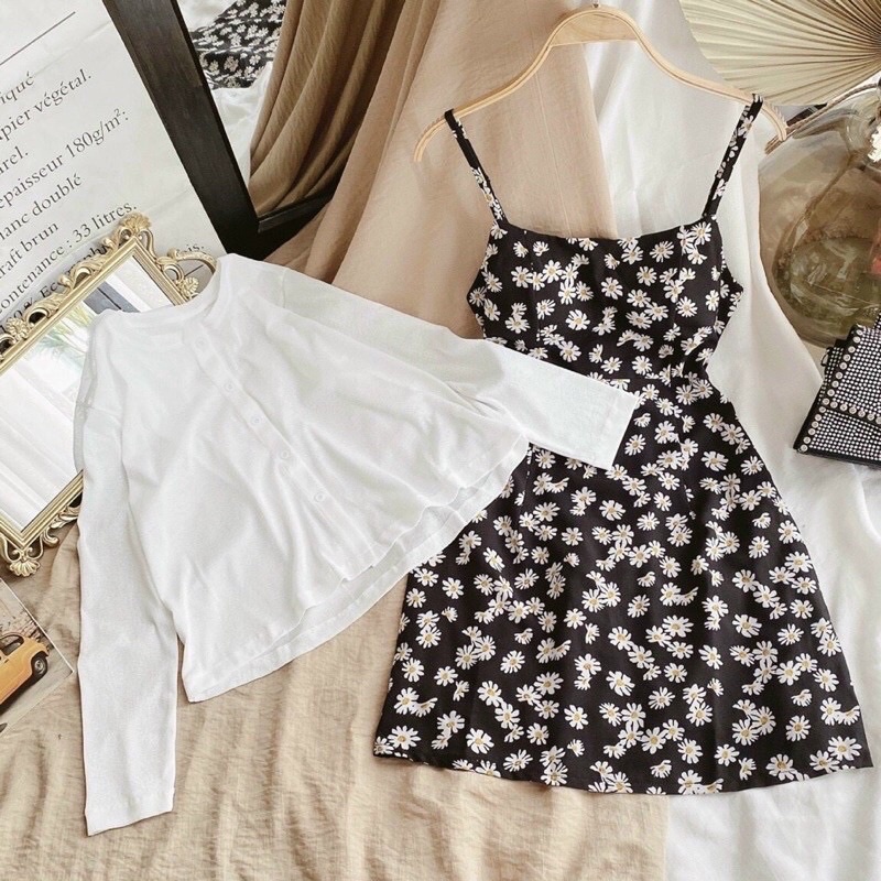 SET ĐẦM 2D HOA CÚC+ KHOÁC CARDIGAN | BigBuy360 - bigbuy360.vn