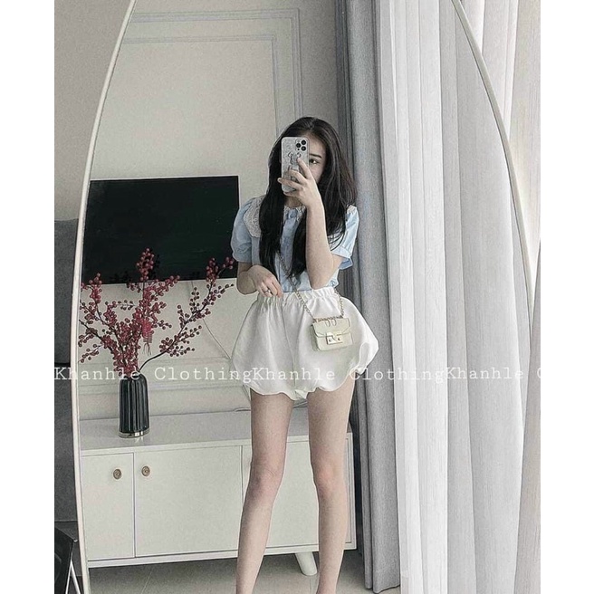 ‼️set áo cổ sen ren + quần sọt