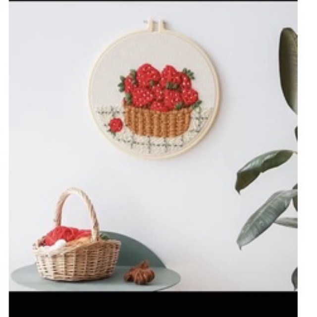 Bộ Thêu Len Xù Rổ Dâu Của Tình Yêu - Punch Needle Decor - Lặt Vặt Store có hướng dẫn