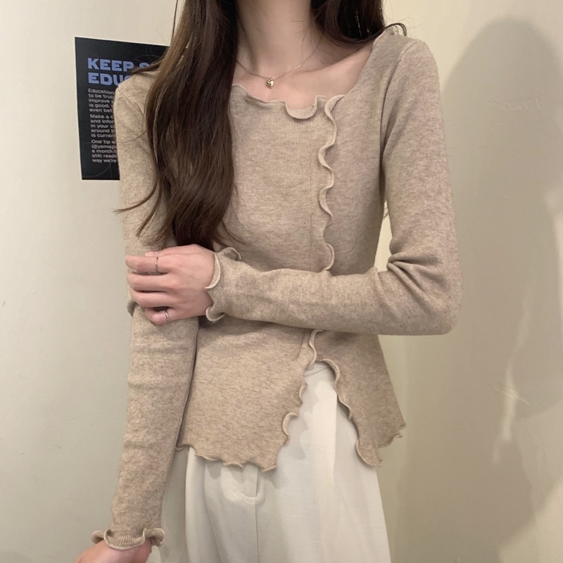 【HangFei】Áo Sweater Dệt Kim Tay Dài Thiết Kế Xẻ Tà Cá Tính