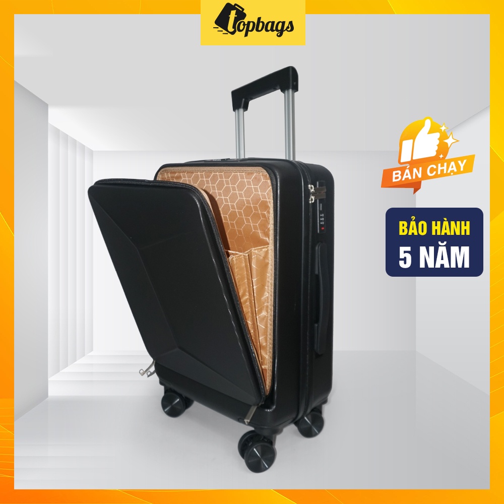 Vali kéo nhựa thời trang size 20” mở nắp phía trước VL037 màu đen