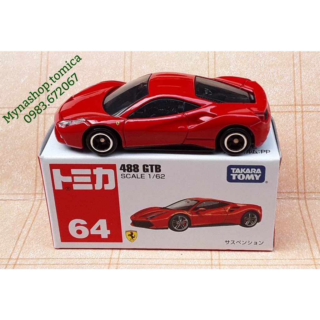 Đồ chơi mô hình tĩnh xe tomica không hộp, Ferrari, 488 GTB, (đỏ)