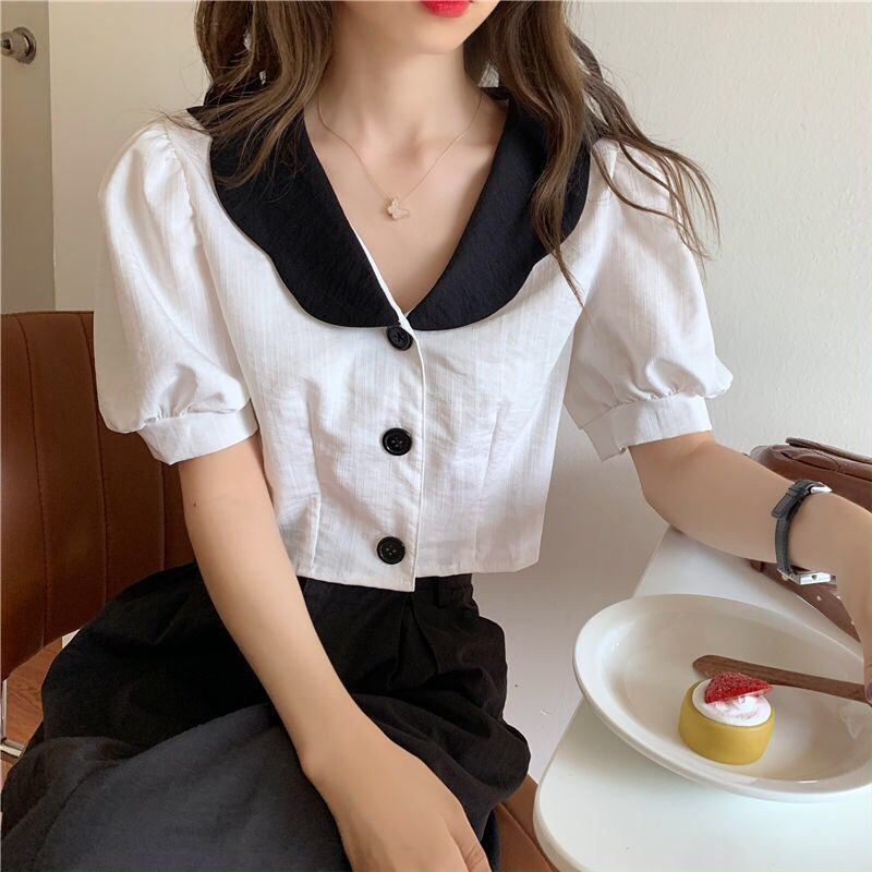 suit new short sleeve shirt+stitching skirts Two piece set