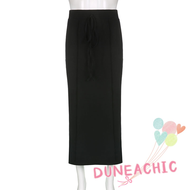 DUNEA Chân váy dệt kim dáng dài lưng thun co giãn tốt xinh xắn cho nữ