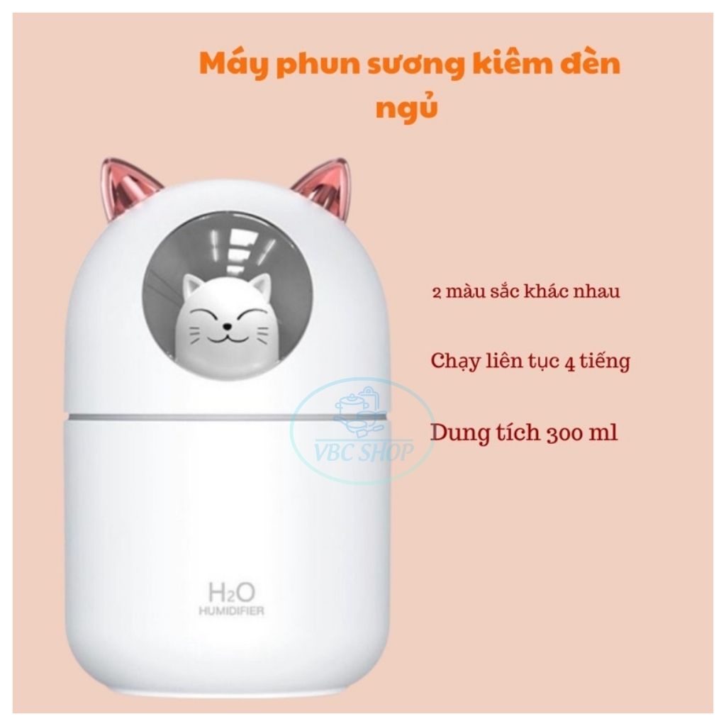 Máy Phun Sương Tinh Dầu Hình Mèo Siêu Đáng Yêu, Máy Phung Sương Tinh Dầu Tạo Ẩm Tiện Dụng