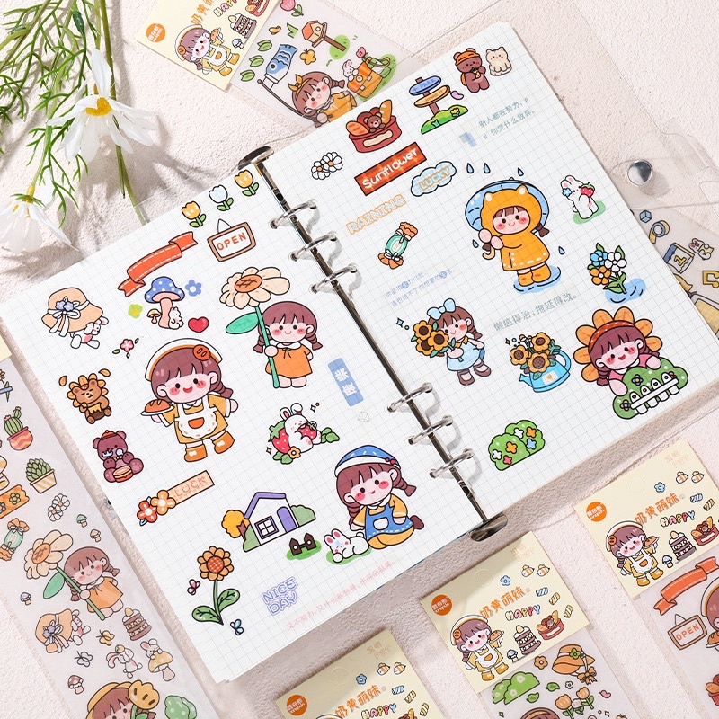 Sticker cute hoạt hình dễ thương, hình dán sticker dài trang trí sổ tay đáng yêu DIY