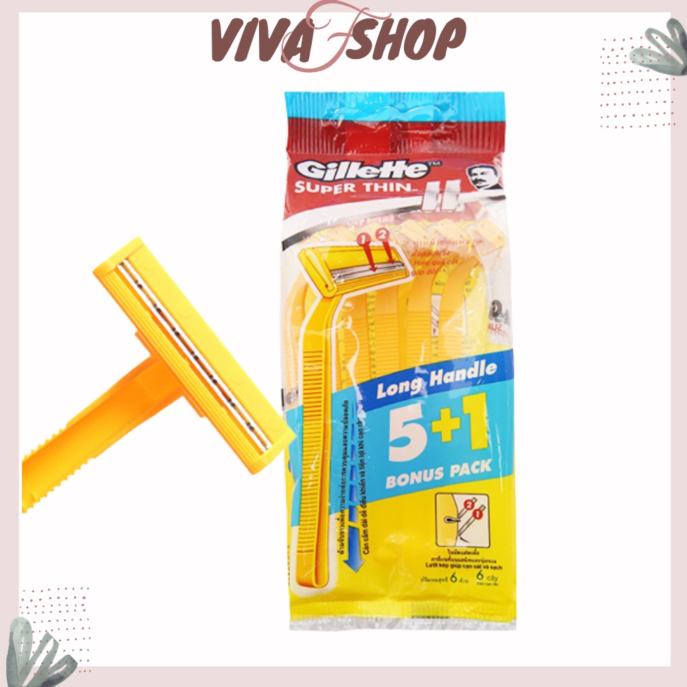 Đồ cạo râu GILLETTE Super Thin Long Handle (6 Cây - Vàng) - dạo cạo râu nam