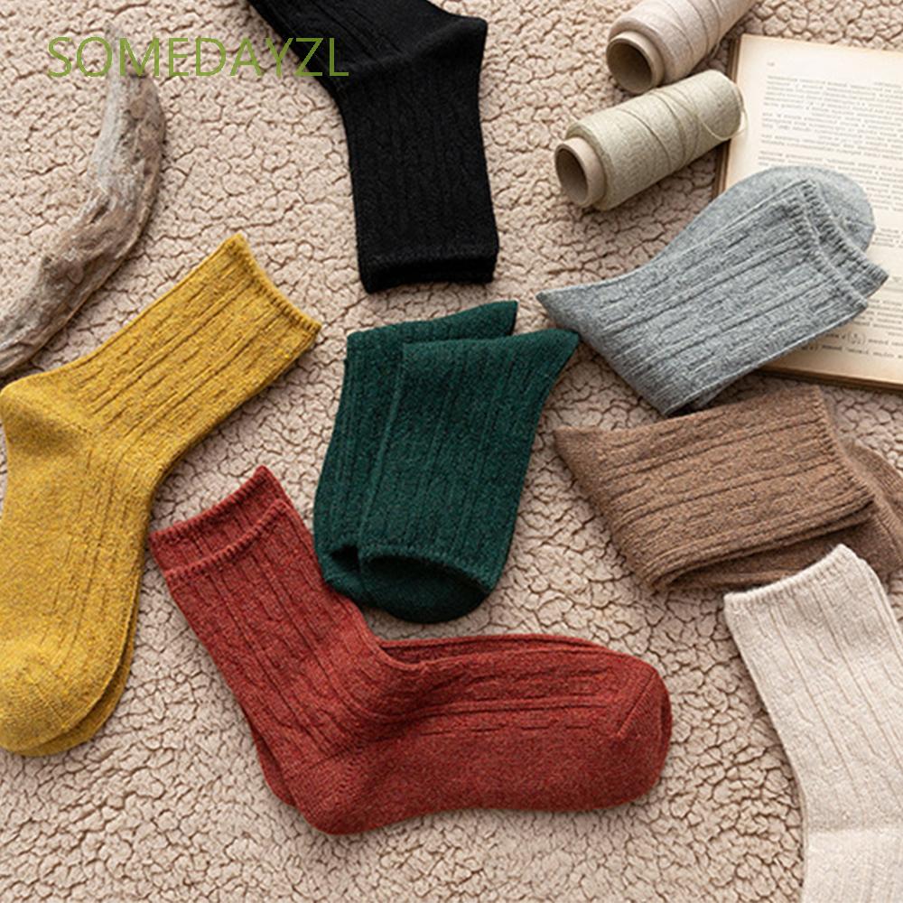Đôi tất cotton màu trơn thấm hút mồ hôi thoáng khí phong cách retro
