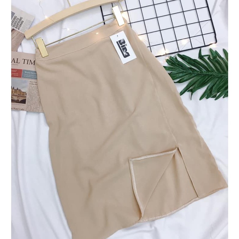 [Có bán rời] Set áo sơ mi dài tay phối chân váy xẻ tà vải đũi