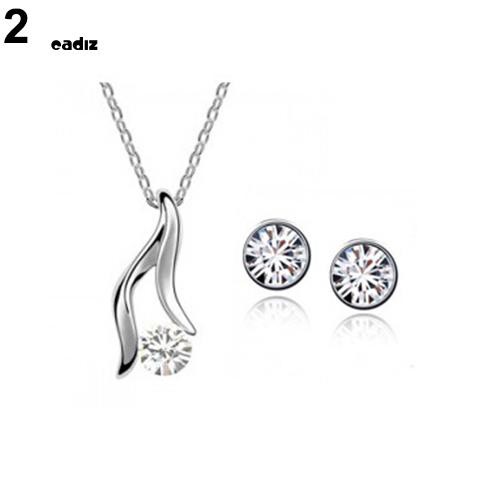 Bộ Dây Chuyền Và Khuyên Tai Cô Dâu Mạ Bạc Đính Đá Pha Lê