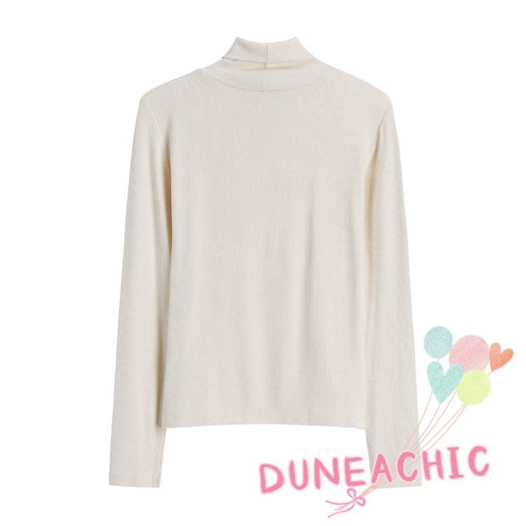 DUNEA Áo Thun Tay Dài Cổ Lọ In Chữ Thời Trang Cho Nữ