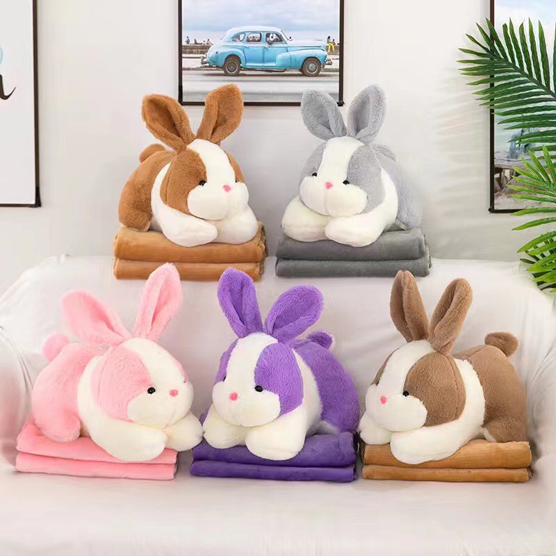 Bộ gối ôm kèm chăn thỏ xù ngồi
