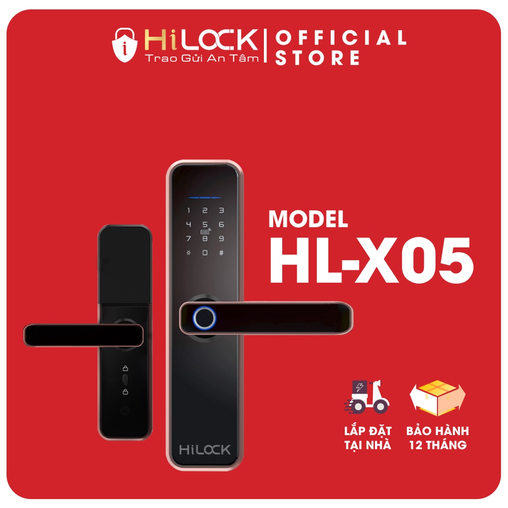 Khóa cửa vân tay thông minh Hilock HL X5 mở khóa vân tay, thẻ từ, chìa cơ, mật khẩu, cảm ứng. app điện thoại