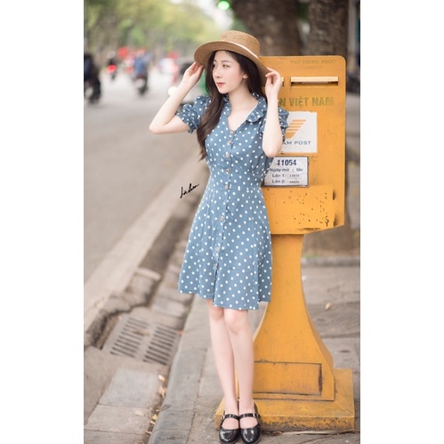 Đầm ngắn nữ Laundry Dress cổ bèo tay ngắn phồng họa tiết – Là Hoa