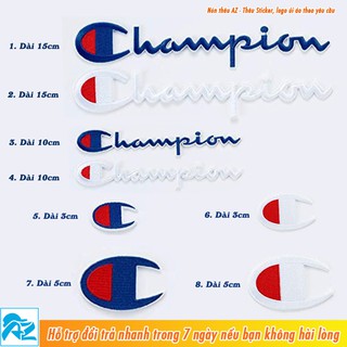 Sticker ủi thêu logo Champion - Patch ủi vá quần áo thun sơ mi balo S49