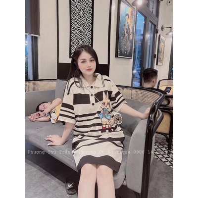 Váy len montoghi polo cổ bẻ thêu thỏ Quảng châu xinh