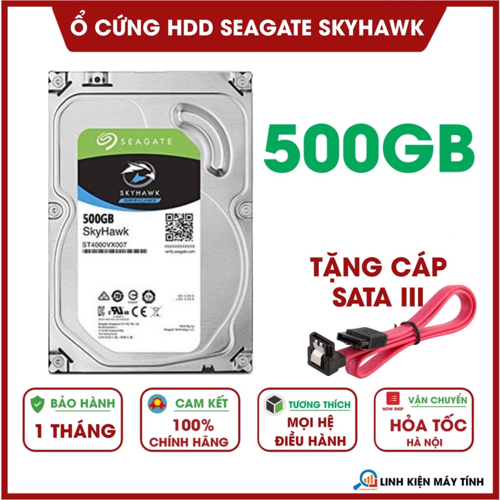 Ổ cứng HDD Seagate Skyhawk 500GB - Mới 99% - Tặng cáp sata 3 - Bảo hành 1 tháng !!!