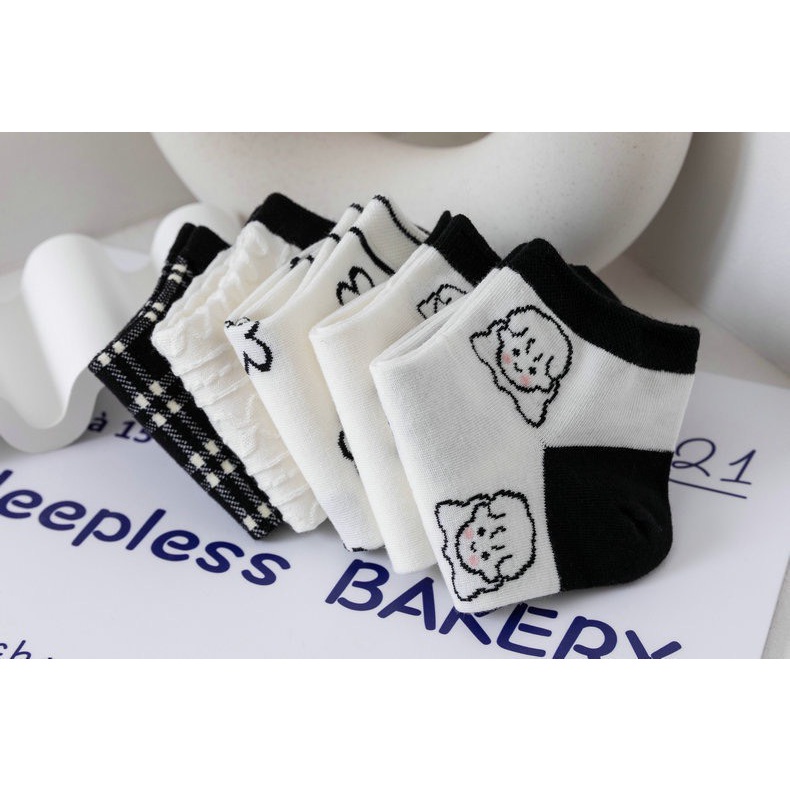 Vớ Cổ Thấp Co Giãn Họa Tiết Dễ Thương Phong Cách Hàn Quốc Cho Nữ