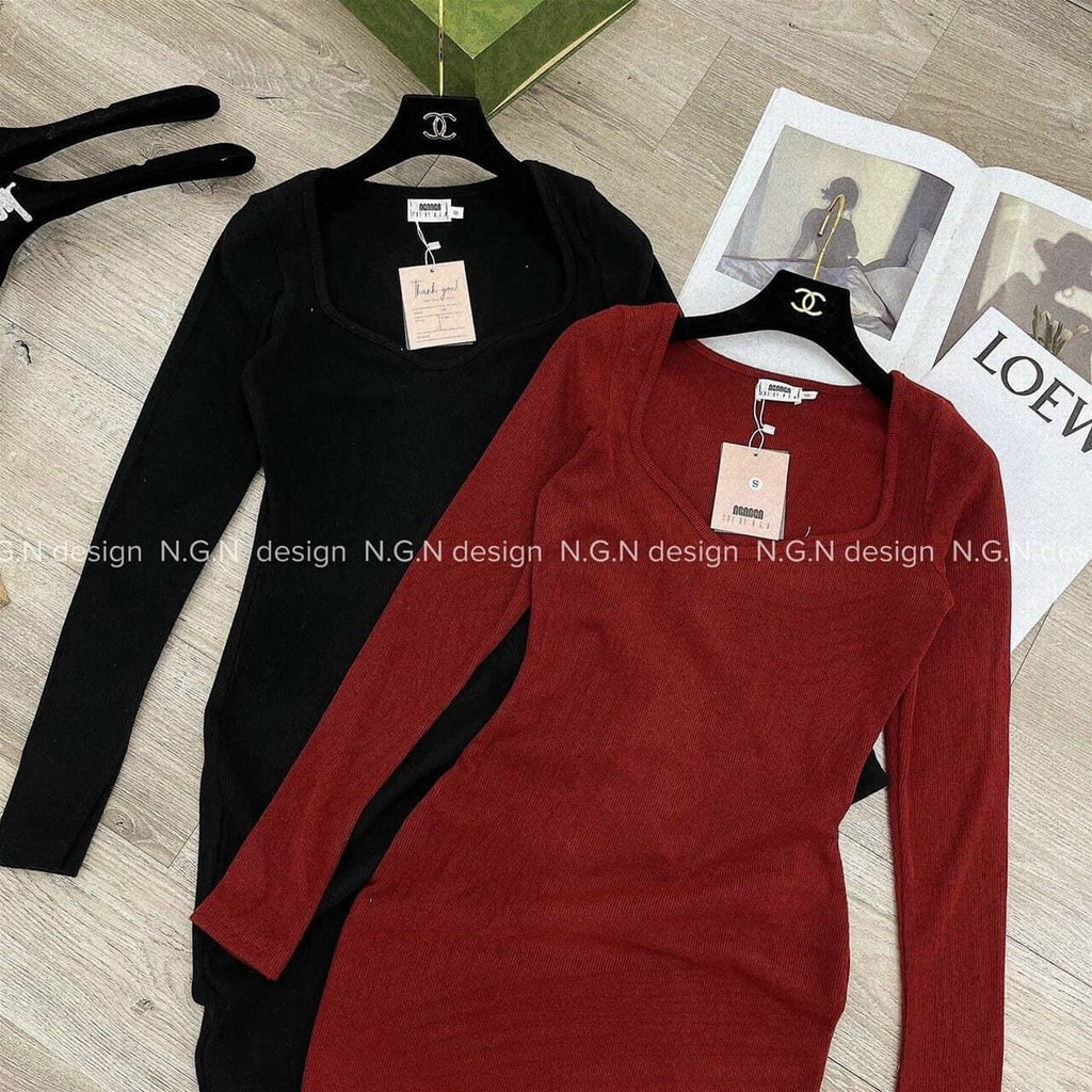 Váy Nhung Tăm Body Nữ Cổ U ⚡ Casper.Store | FREESHIP | ⚡ Đầm trơn dáng ôm dài tay 3 màu Cực HOT | BigBuy360 - bigbuy360.vn