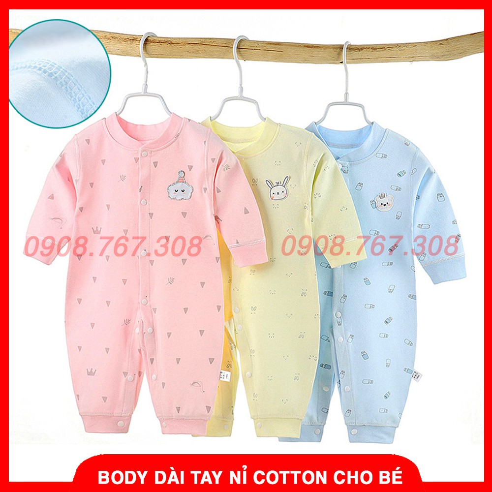 Body Dài Tay Cotton Nỉ Cho Bé Cúc Cài Giữa Mẫu Đẹp