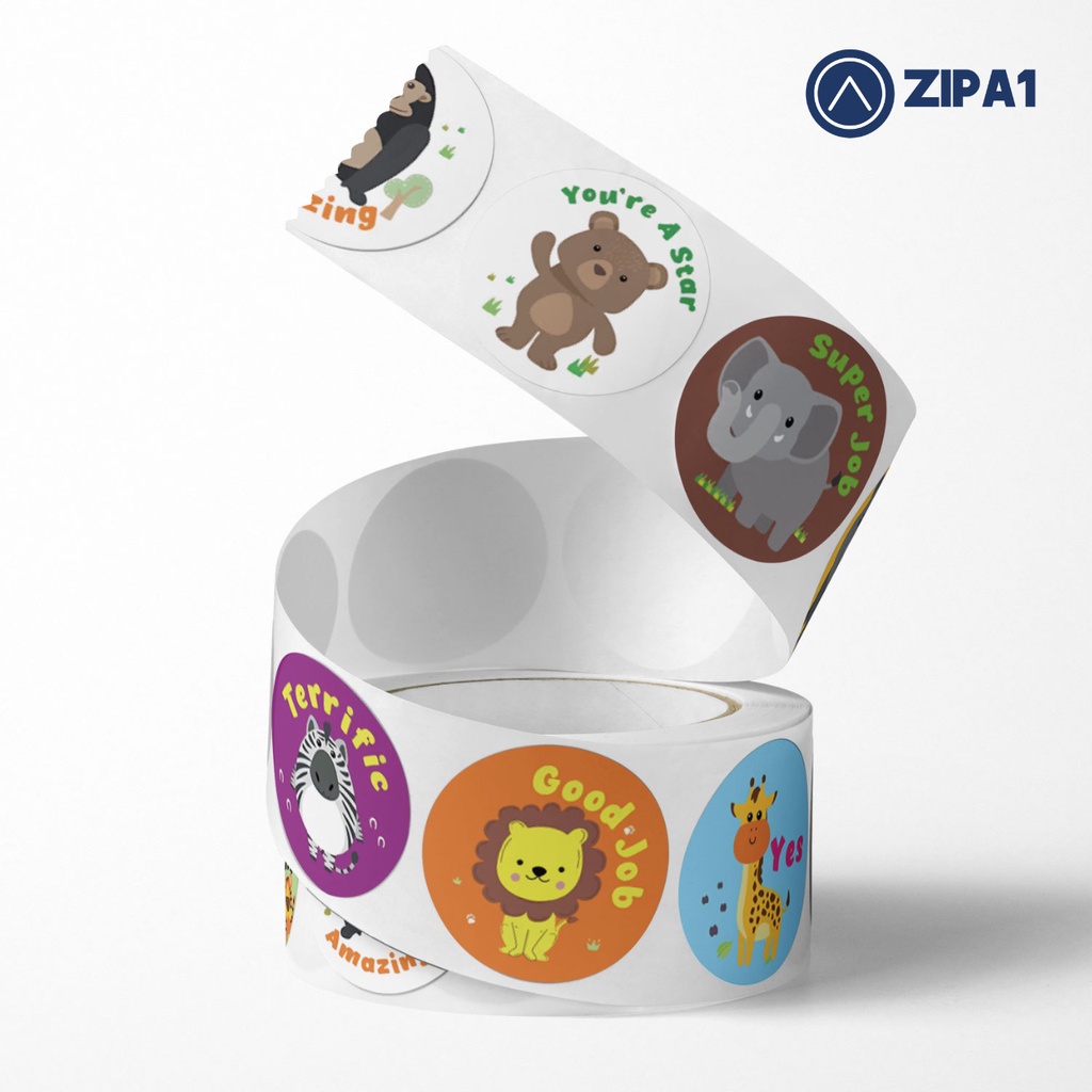 500 miếng dán sticker Năng lượng Tích cực - Hình con vật - 2.5x2.5cm / miếng - A7-115 - Zip A1