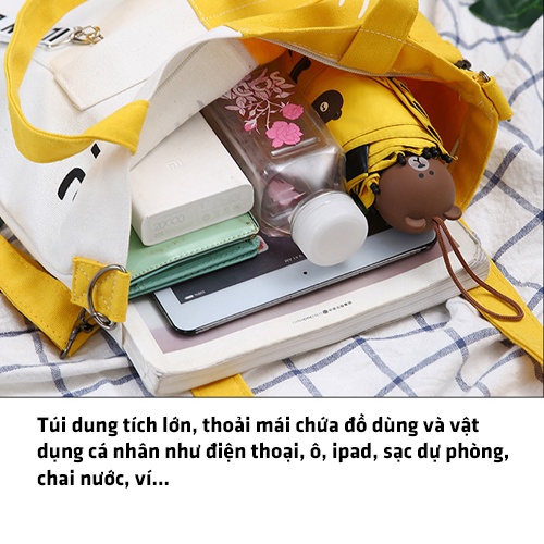 Túi Xách Tote Thời Trang Chất Liệu Vải Dung Tích Lớn Dùng Đựng Đồ Thiết Kế 2 Màu Tương Phản - A048