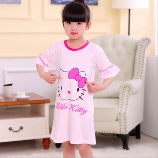 Đầm ngủ tay ngắn in hình hello kitty xinh xắn cho bé gái từ 3-12 tuổi