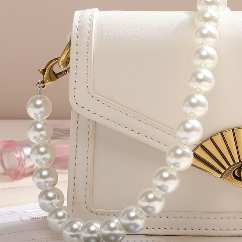 Túi Xách Đeo Vai Hình Vuông Cỡ Nhỏ Đính Ngọc Trai Phối Dây Đeo Sợi Xích Thời Trang Cho Nữ