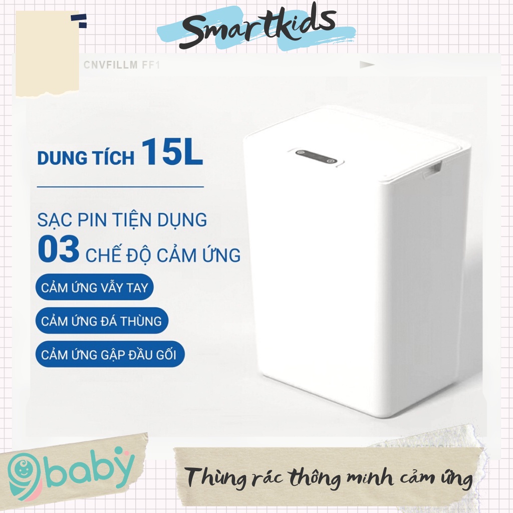 [ẢNH THẬT + VIDEO] Thùng rác cảm ứng thông minh Royalcare dung tích 15L màu xám