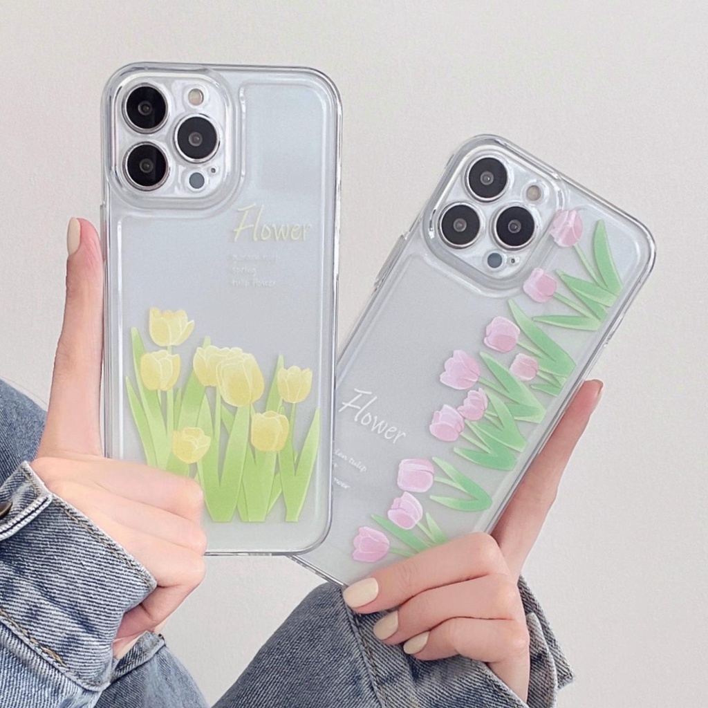 Ốp Điện Thoại Silicon TPU Mềm Trong Suốt Họa Tiết Hoa Tulip Cho iphone 13 12 11 pro max x xr xsmax 7/8plus