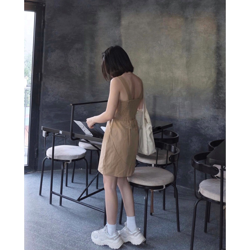 [Ảnh thật] Váy 2 dây quai bản to chun sau dáng ngắn - Đầm hai dây đũi dáng chữ A 2 lớp