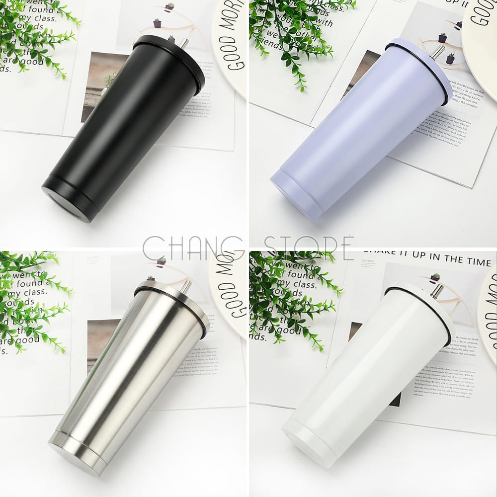 Ly giữ nhiệt inox 500ml có ống hút, bình giữ nhiệt có lớp chân không chống ra mồ hôi tiện lợi