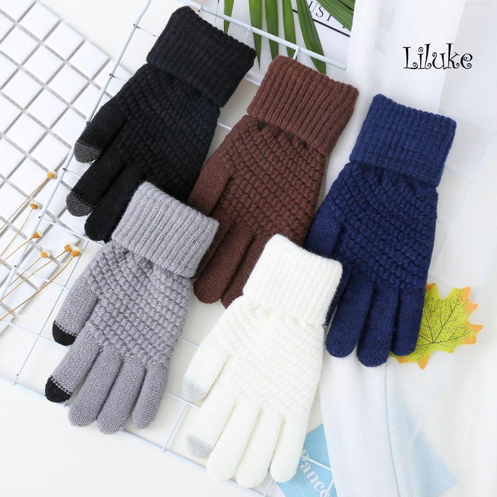 1 Đôi Găng Tay Dệt Kim Chống Trượt Có Thể Chạm Màn Hình Cảm Ứng Cho Nam Nữ