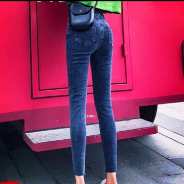 [Size 32~36] Quần Jeans Denim Tôn Chân Dài Giấu Bụng SIZE ĐẠI TO/ Lưng Siêu Cao - Co Giãn Mạnh - Xanh Đậm