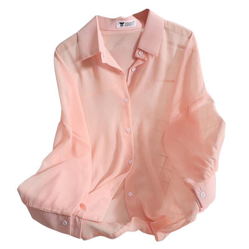 Áo Sơ Mi Chiffon Mỏng Dáng Rộng Màu Trơn Thời Trang Mùa Hè Mới Dành Cho Nữ