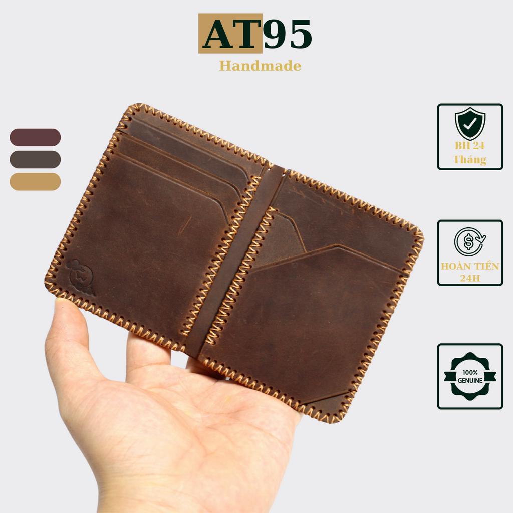 Ví đứng Titan may viền X da bò thật hàng thủ công thương hiệu AT95 HANDMADE