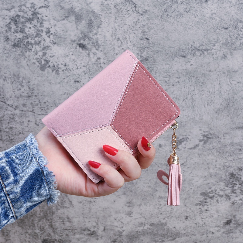 Ví Ngắn Đa Năng Có Khóa Kéo Phối Tua Rua Thời Trang Phong Cách Hàn Quốc Cho Nữ