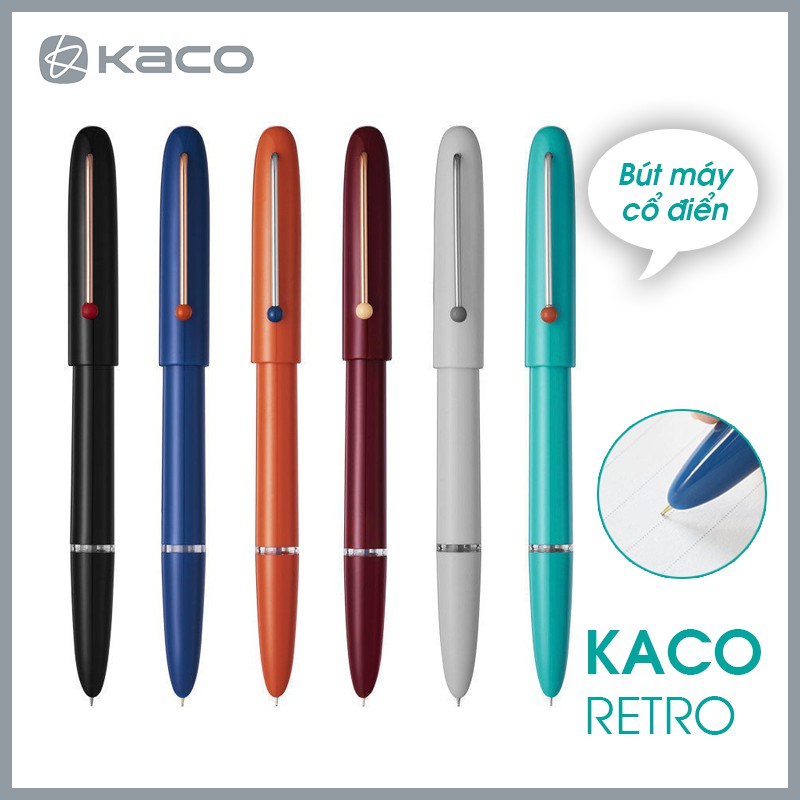 Bút Máy KACO RETRO (Mực Đen) - Bút máy Kaco Cổ điển kèm Hộp đựng, 2 Ống mực, 1 Ống bơm mực