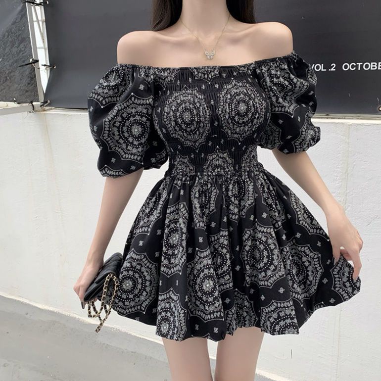 Đầm Dáng Chữ A Cổ Vuông Tay Phồng Ôm Eo Thời Trang Mùa Hè 2022 Phong Cách Pháp Cổ Điển Mới Cho Nữ