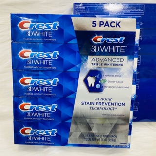 [Date 10/2021]-Lốc 5 cây Kem đánh răng Crest 3D White Advanced Triple Whitening 158g