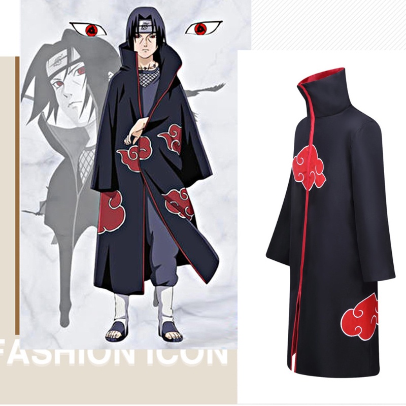 Áo Choàng Dài Hóa Trang Nhân Vật Anime Uchiha Itachi Kèm Băng Đô Cho Người Hâm Mộ