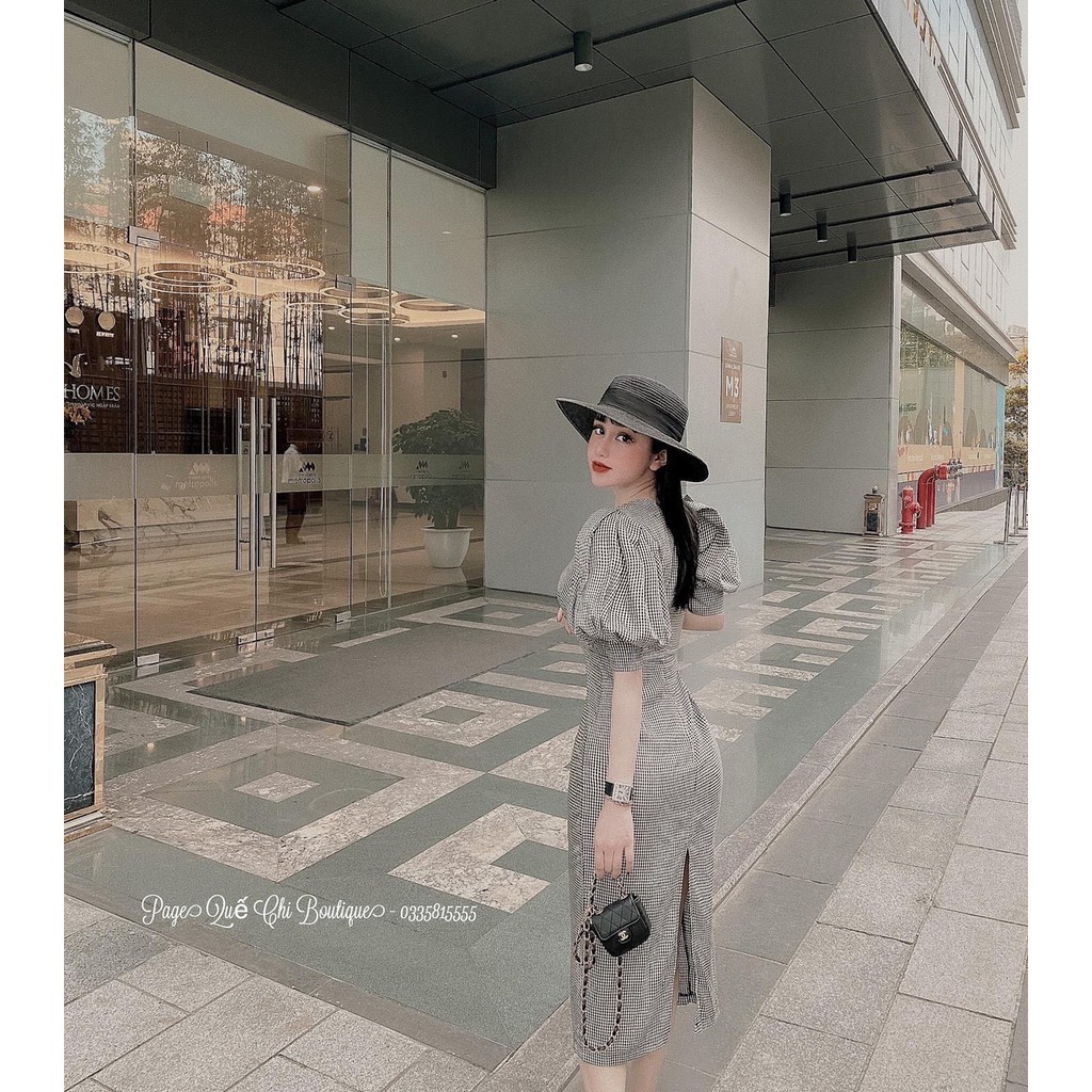 < MAXI > VÁY KẺ TAY BỒNG MIX CỔ TIỂU THƯ | BigBuy360 - bigbuy360.vn