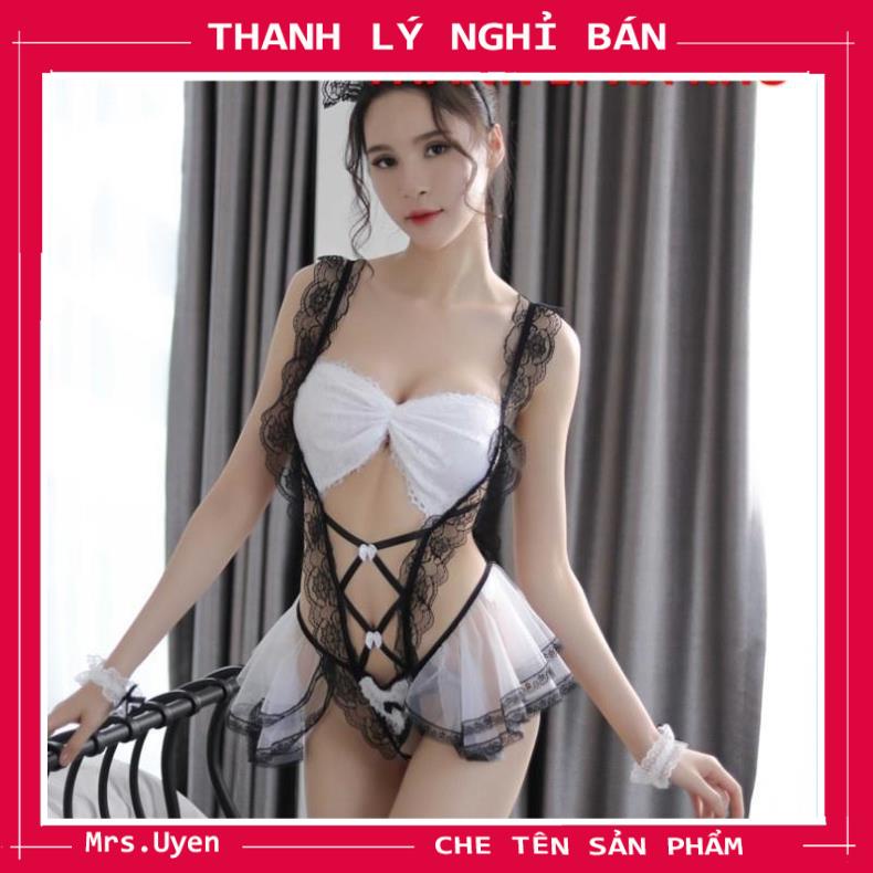 Váy ngủ cosplay hầu gái gợi cảm, Đầm ngủ ren dây DJ bốc lửa Mã HGD004 - trắng | BigBuy360 - bigbuy360.vn