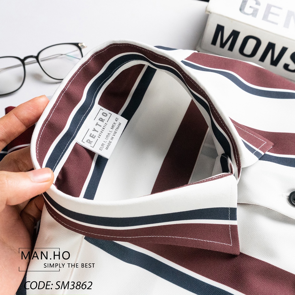 Sơ mi Reytro ngắn tay- Sọc Đỏ 12- Sơ mi Nam- Chất liệu COTTON cao cấp, form Slim-fit tôn dáng, SM3862